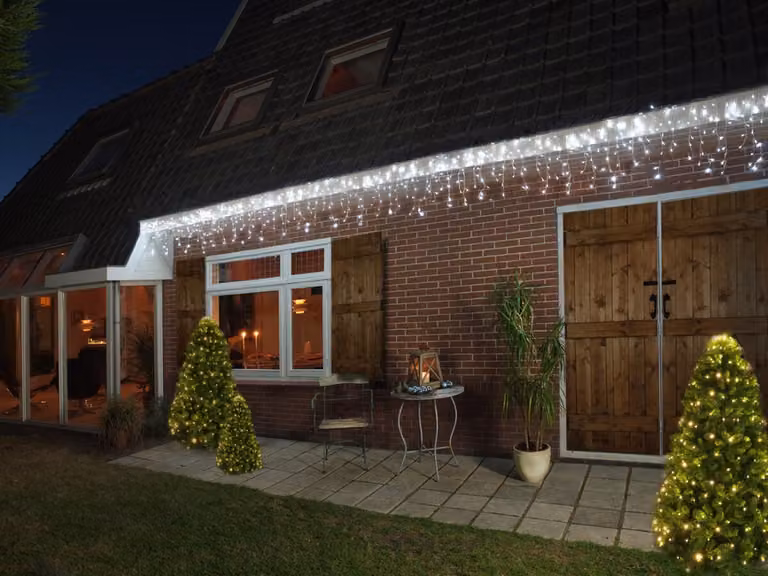 FHS International LED luci fiabesche pioggia di ghiaccio 4m 168 LED bianco freddo Natale all'aperto