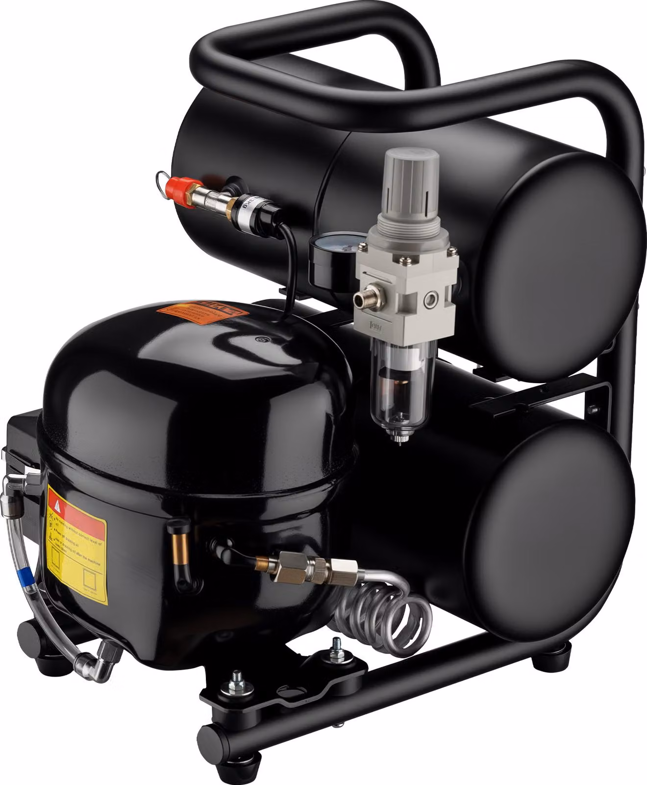 Compressore Wiltec Airbrush HO-826, compressore ad aria compressa 43-32 l/min di alimentazione aria, compressore per pistola airbrush Serbatoio olio da 2000 ml, compressore aria 3-8 bar per airbrush design