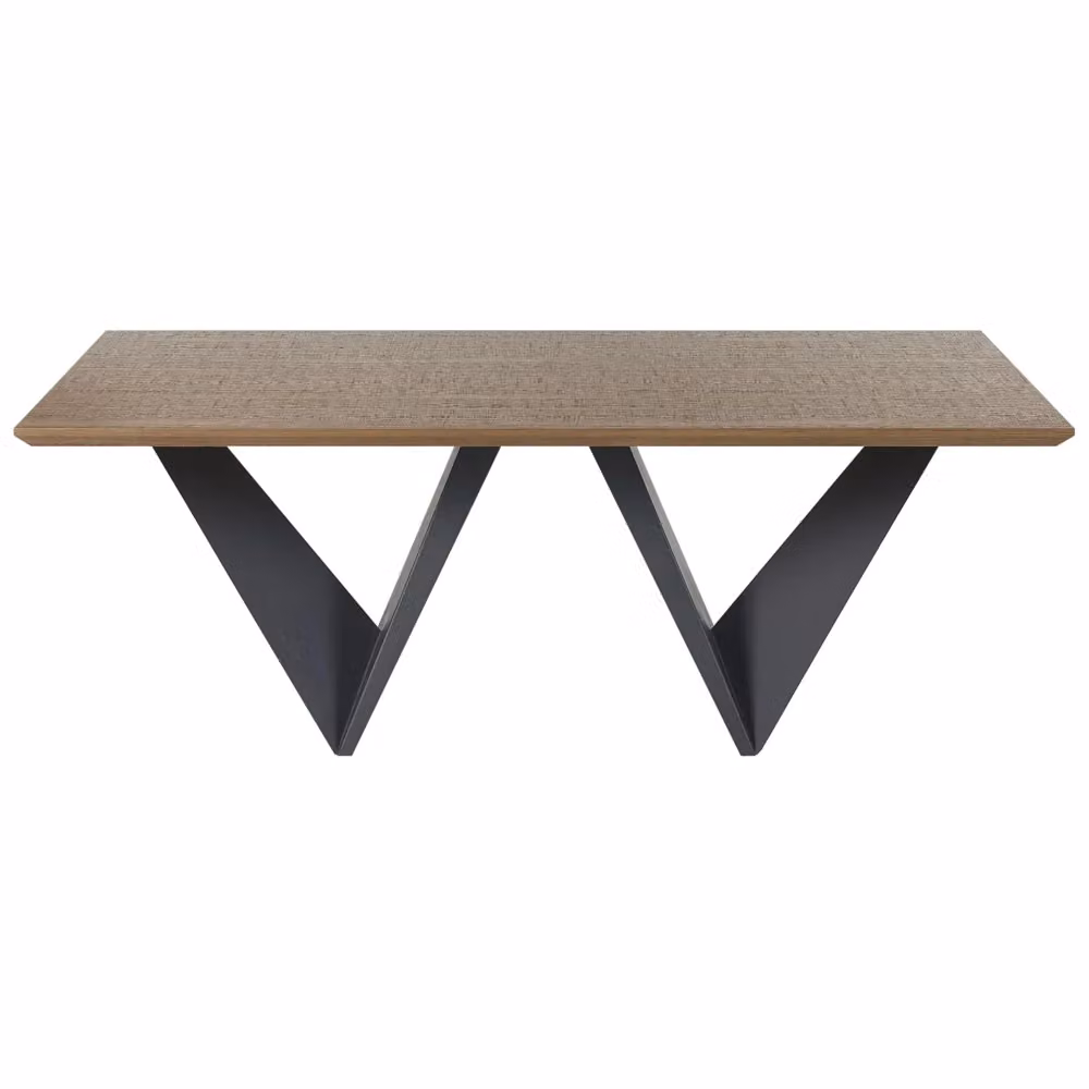 Tavolo da pranzo rettangolare Beliani in stile industrial con piano in legno marrone e gambe in metallo nero L: 200 cm, P: 100 cm, H: 75 cm – 2