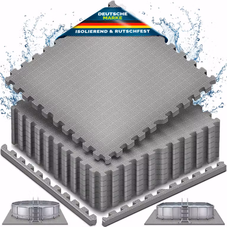 Tappetino protettivo per piscina tillvex® - 24 pezzi da 62,5 x 62,5 cm | Tappetino di protezione da 1 cm di spessore per piscine, vasche per bambini e vasche idromassaggio | Tappetino per piscina da esterno | Tappetini protettivi per piscina con isolament