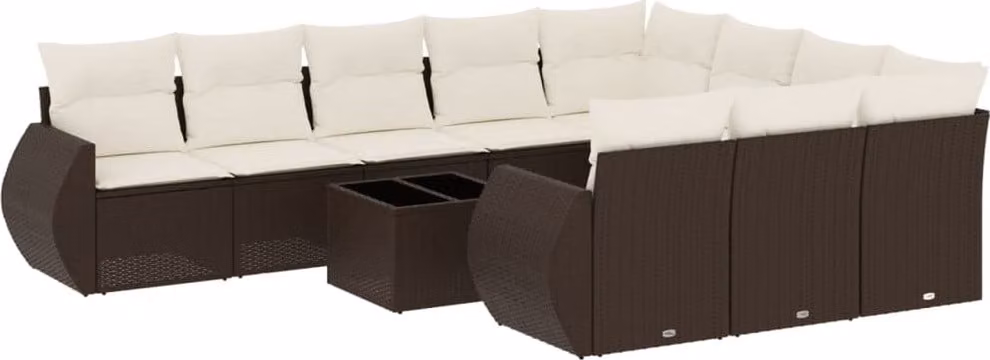Set Divani da Giardino 11 pz con Cuscini Polyrattan Marrone