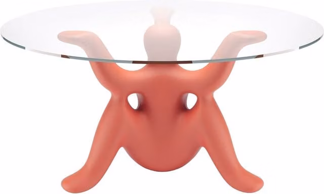 Tavolo rotondo moderno Qeeboo Helpyourself in polietilene e vetro trasparente H 72 cm x L 140 cm