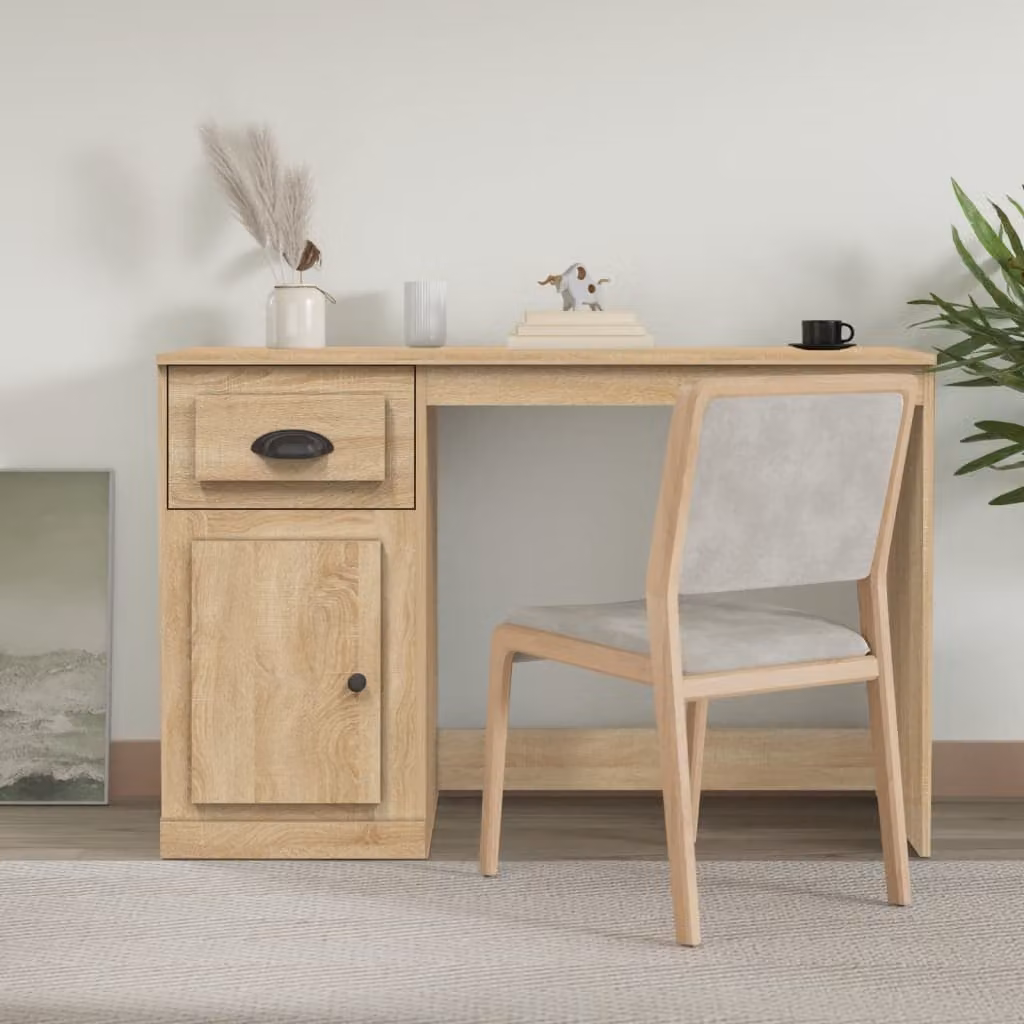 Scrivania da ufficio moderna vidaXL in legno e MDF color rovere, L 115 x P 50 x H 75 cm