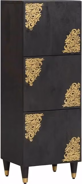 Credenza moderna vidaXL in legno di mango massello nero e oro L/P/H: 40 x 33 x 110 cm