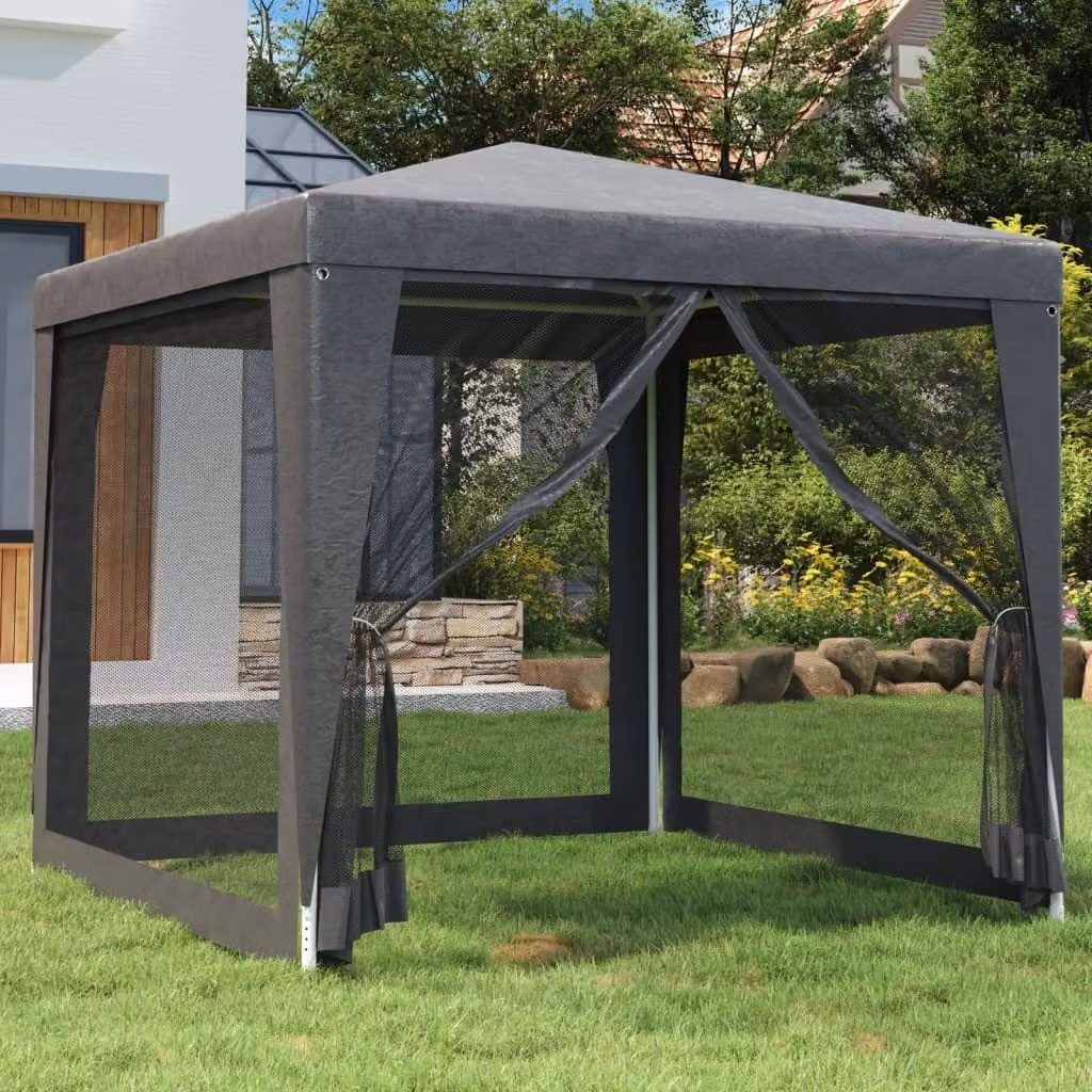 The Living Store Tenda party con 4 pareti laterali in rete antracite 2,5x2,5 m HDPE