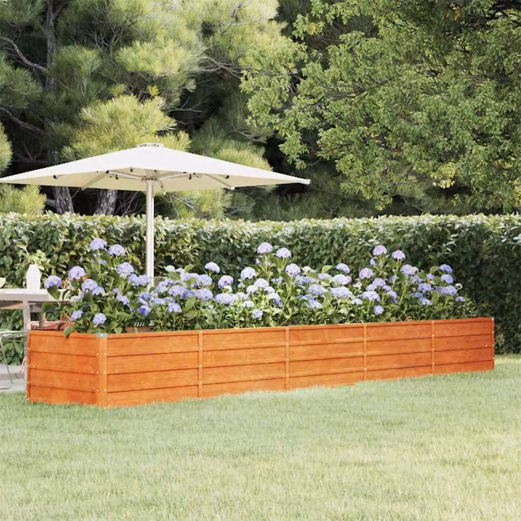 Letto rialzato da giardino vidaXL in acciaio Corten color marrone L: 400 cm, P: 80 cm, H: 45 cm