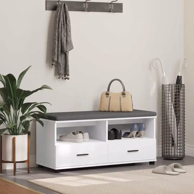 Panca per ingresso con cuscino e porta scarpe vidaXL bianca L: 100 cm, P: 38 cm, H: 46 cm – 1