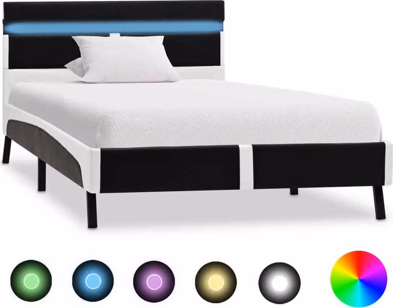 The Living Store Struttura letto con LED in ecopelle nera 90x200 cm