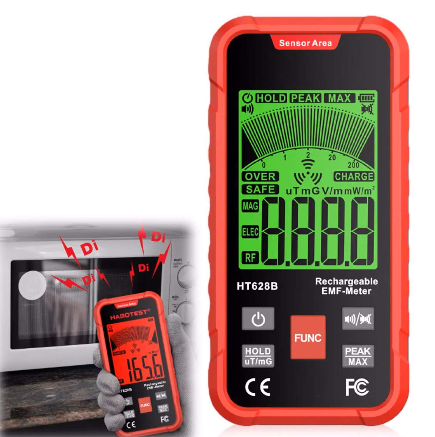 Misuratore di campi elettromagnetici 3-in-1, display LCD, rilevatore di radiazioni, portatile