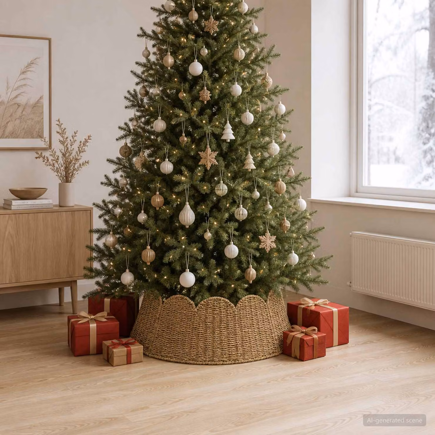 vidaXL Collare per Albero di Natale Rotondo Naturale Ø 90 x 28 cm