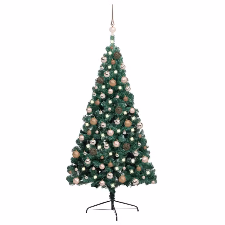 The Living Store Mezzo Albero di Natale Artificiale Palline luminose Verde 240 cm