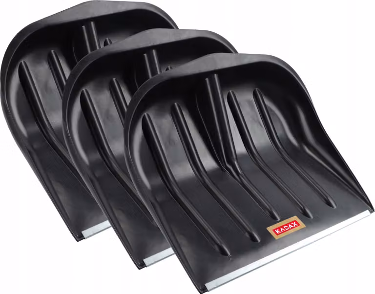 Pala da neve KADAX "Lafage", vanga da neve senza manico con bordo in alluminio, nero, larghezza 49 cm, 3 pezzi