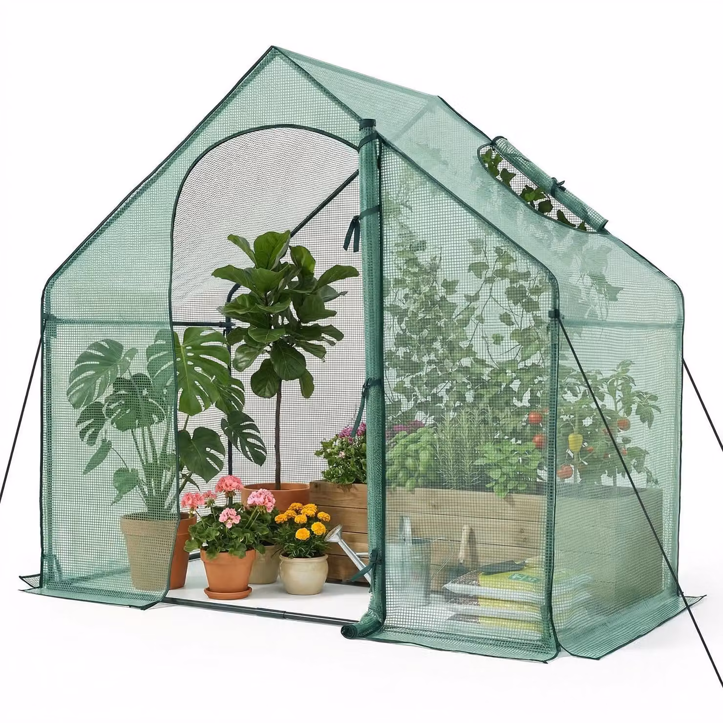 Serra in plastica COSTWAY, serra per pomodori accessibile con finestra, porta con cerniera e copertura in PE, serra per pomodori Stabli da giardino