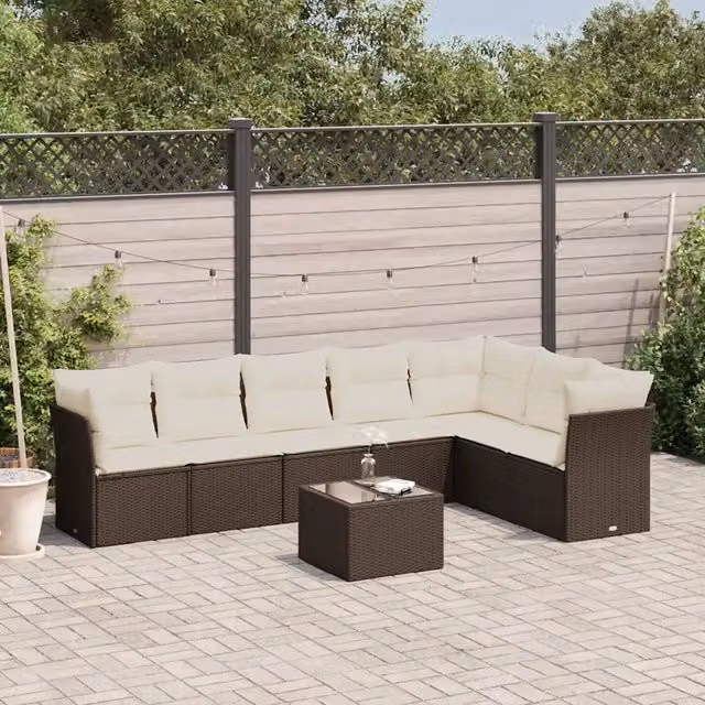 Set Divani da Giardino 8 pz con Cuscini Marrone in Polyrattan 3249592