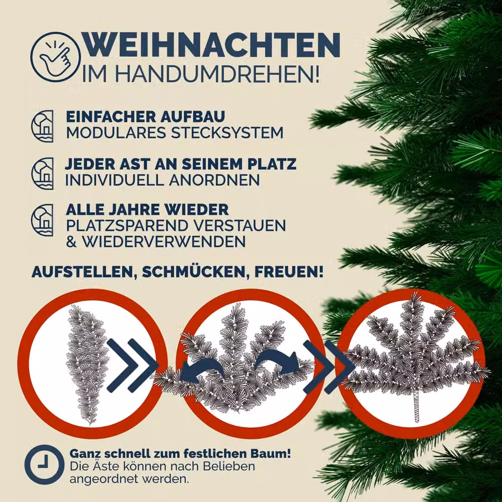 Albero di Natale Casaria verde con base, Altezza: 140 cm – 3