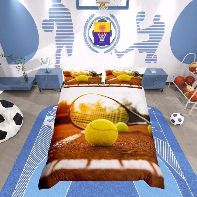 Set di lenzuola con copripiumino a tema tennis 3D, ideale per gli appassionati di sport