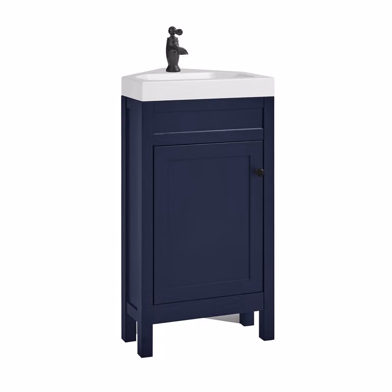 Mobile Bagno Angolare Blu Marino da 450mm con Lavabo e Maniglia Classica Rotonda Nera - Warwick