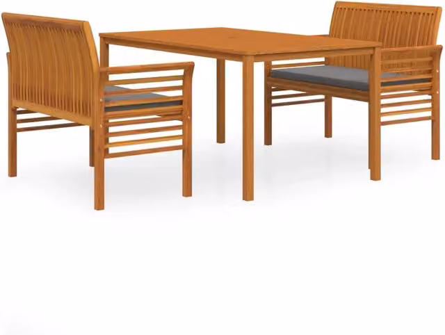 Set da pranzo per esterni vidaXL in legno di acacia con cuscini, 3 pezzi, marrone e grigio – 2