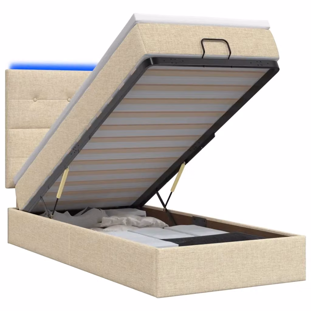 Letto Ottomano con Materasso e Illuminazione LED vidaXL, Colore Beige, L/P/H: 90 x 200 x 44 cm – 2