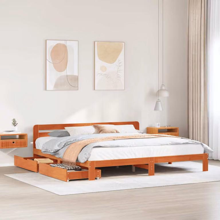 vidaXL Giroletto in legno di pino marrone cera con doghe composite L/P: 180 x 200 cm