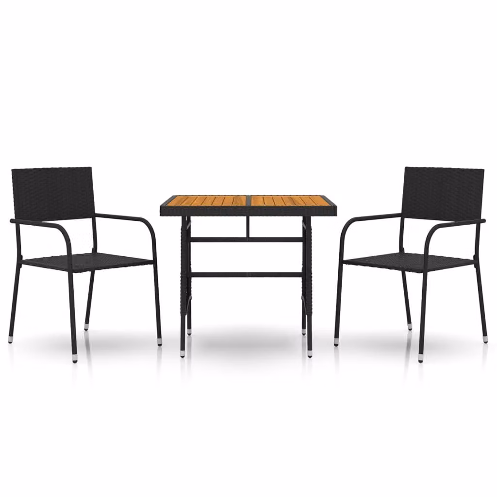 Set da Pranzo da Giardino 3 pz in Polyrattan Nero