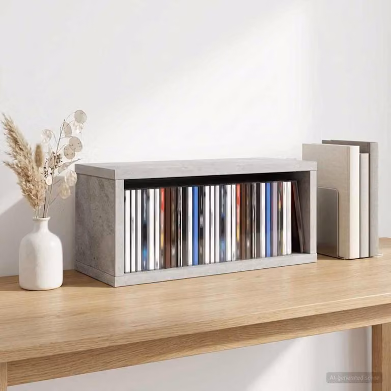 vidaXL Rack per Stoccaggio CD Grigio Cemento L 40 x P 17 x H 17 cm