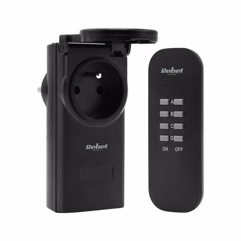 Rebel URZ1227 Presa da esterno con telecomando IP44, nera