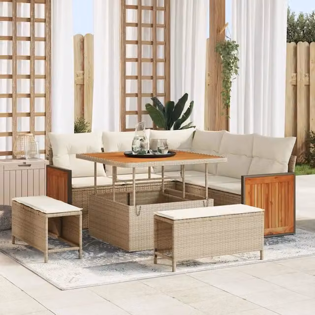 Set Divano da Giardino 9 pz 8-Numero di posti Beige e Crema 3365246