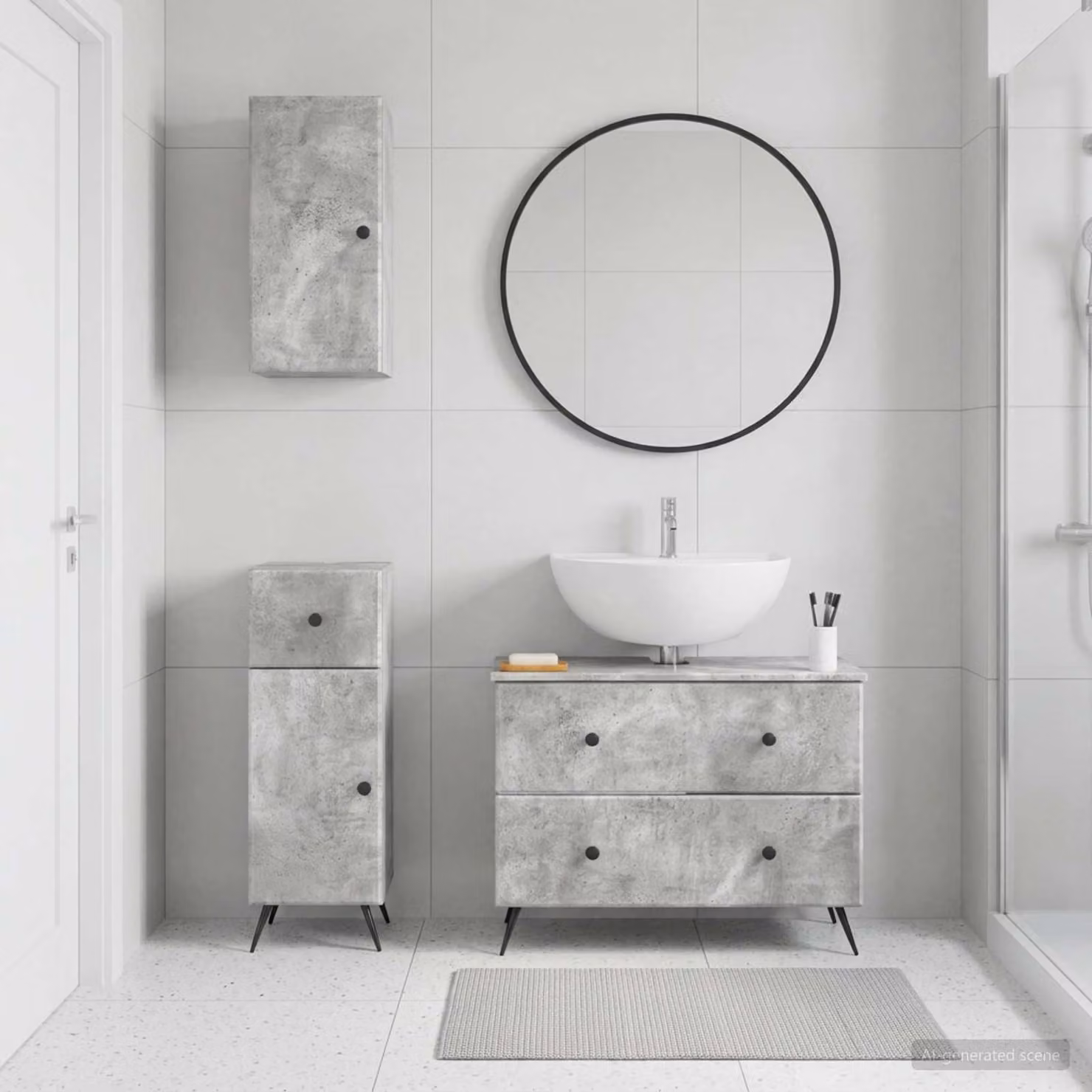 Set di armadietti da bagno 3 pezzi vidaXL BREDA in legno Grigio, design minimalista con vanità e pensili a muro