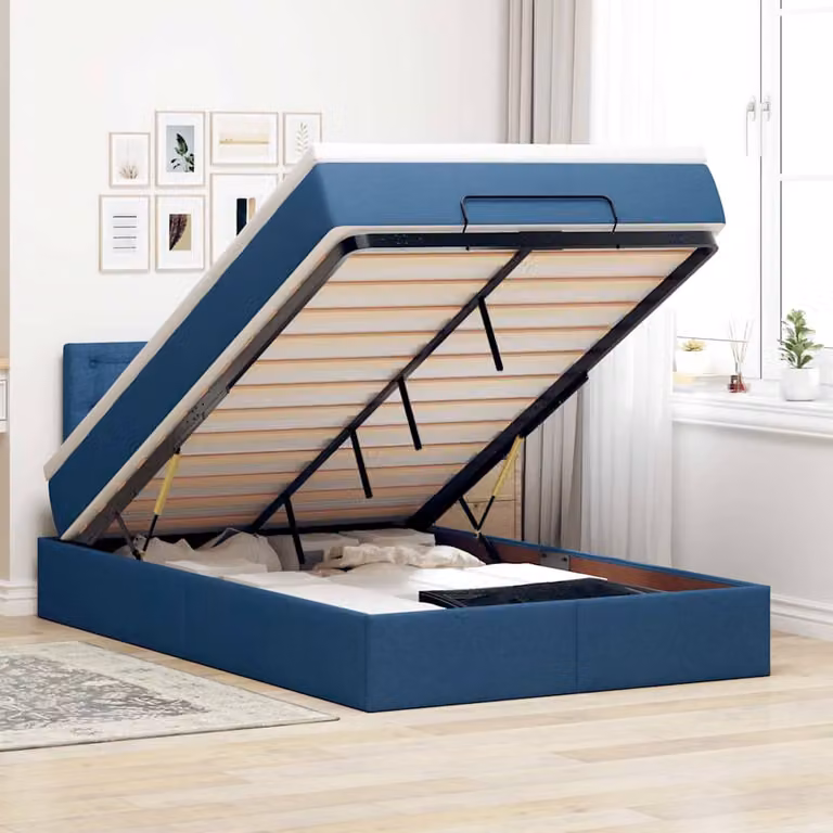 vidaXL Pouf Letto con Materasso, Illuminazione LED Sotto il Letto e Porta USB, Blu e Bianco, L/P/H: 200 x 120 x 88 cm