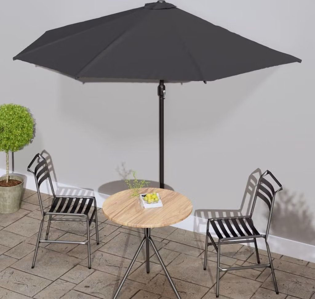The Living Store Ombrellone da balcone con palo in alluminio antracite 300x155 cm Mezzo tondo