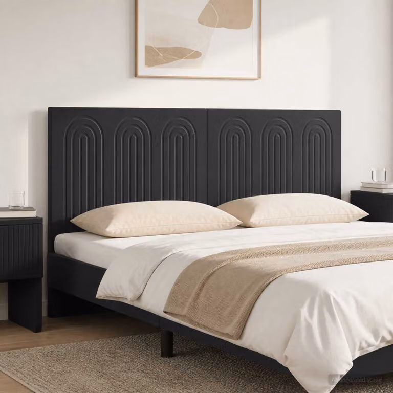 vidaXL Testiera da Muro ALKMAAR Moderna in Legno Ingegnerizzato Nero Opaco L: 142 cm, H: 50 cm, P: 12,2 cm