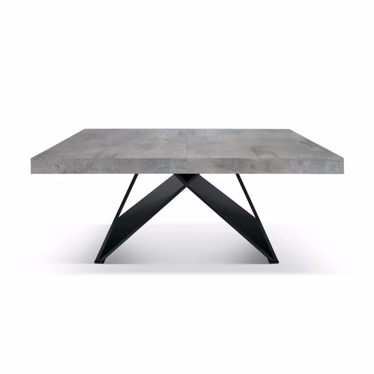 Tavolo VULCANO in legno, finitura grigio cemento con base in legno mdf antracite, allungabile 180×90 cm - 260×90 cm