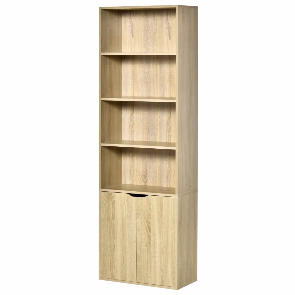 Libreria XYLO in legno naturale con ante e ripiani, colore beige/marrone, L 59 cm x P 29 cm x H 180 cm – 2