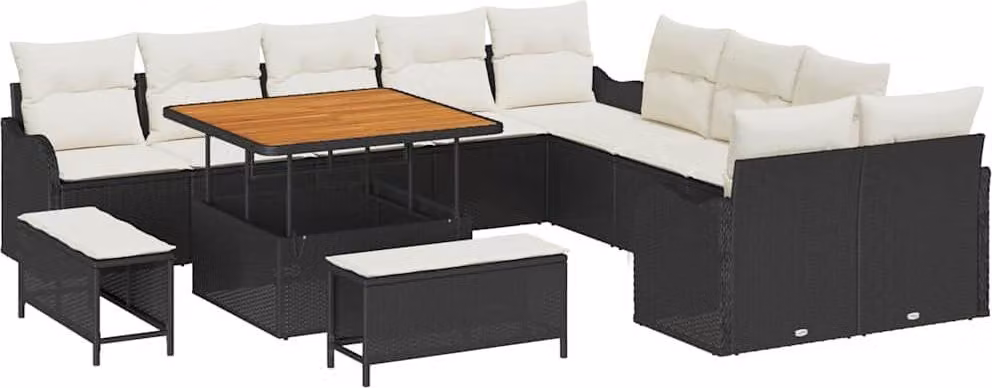 Set Divano da Giardino con cuscino 13 pcs Nero polyrattan