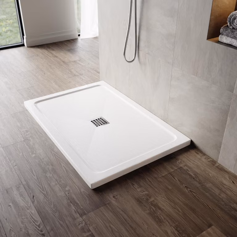 SONNI Piatto doccia SMC quadrato con set di scarico, 120x80 cm, antiscivolo per uno scarico rapido