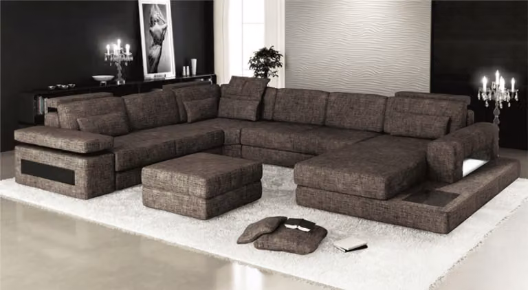 Ecksofa Stoff U-Form Couch Design Polster Textil Eck Wohnlandschaft Bettfunktion