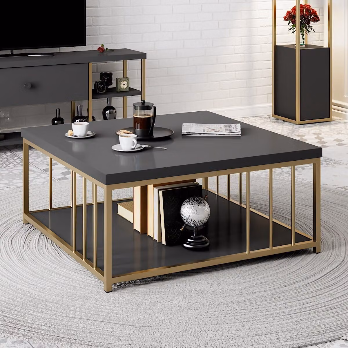 Skye Decor, Zenn - Antracite, Oro, Couchtische, Anthrazit, 90 x 40 x 90 cm