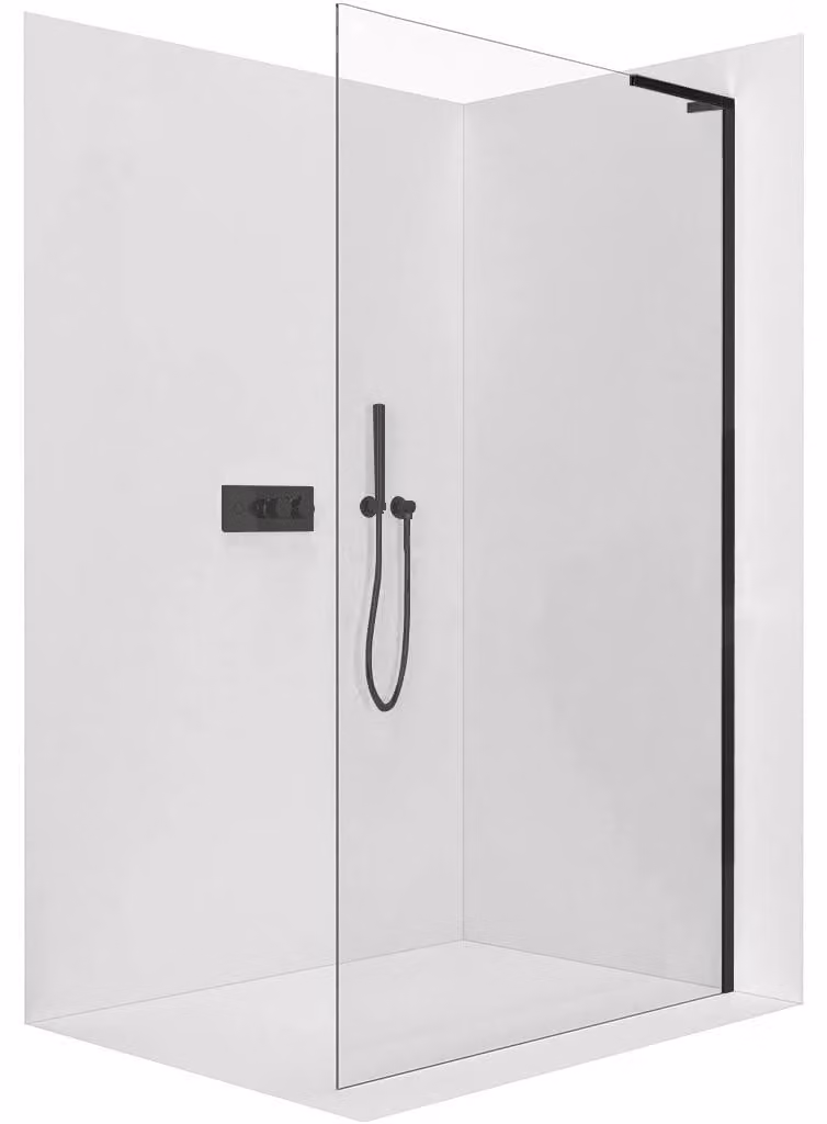 CERANO - Box doccia Walk-in Onyx con montante a L destro - 8 mm - nero opaco, vetro trasparente - 60x200 cm