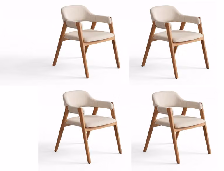 Sedie (4 unità), stile moderno, colore beige, eleganti, imbottite, raffinate e rappresentative, ideali per la sala da pranzo