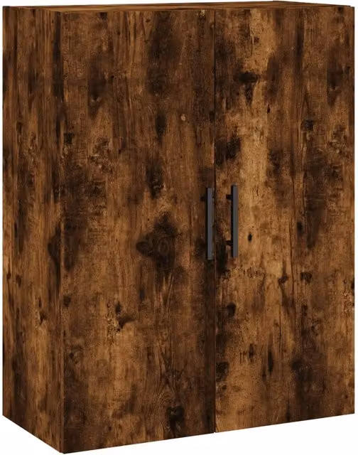 Mobiletto a muro HELLOSHOP26 in legno composito effetto rovere affumicato marrone con ante a battente e ripiani interni, design moderno, L: 69,5 cm, P: 34 cm, H: 90 cm