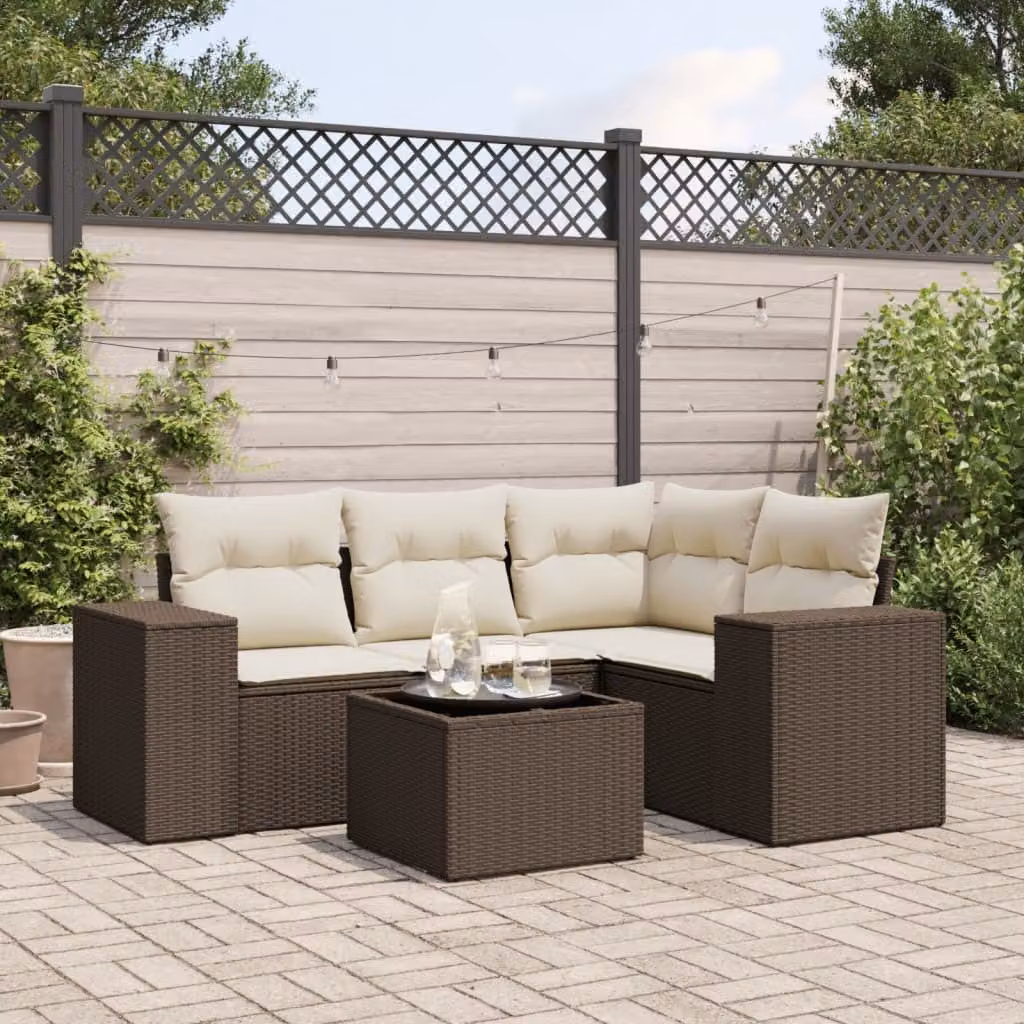 Maison Exclusive - Set Divano da Giardino 5 pz con Cuscini Marrone in Polyrattan
