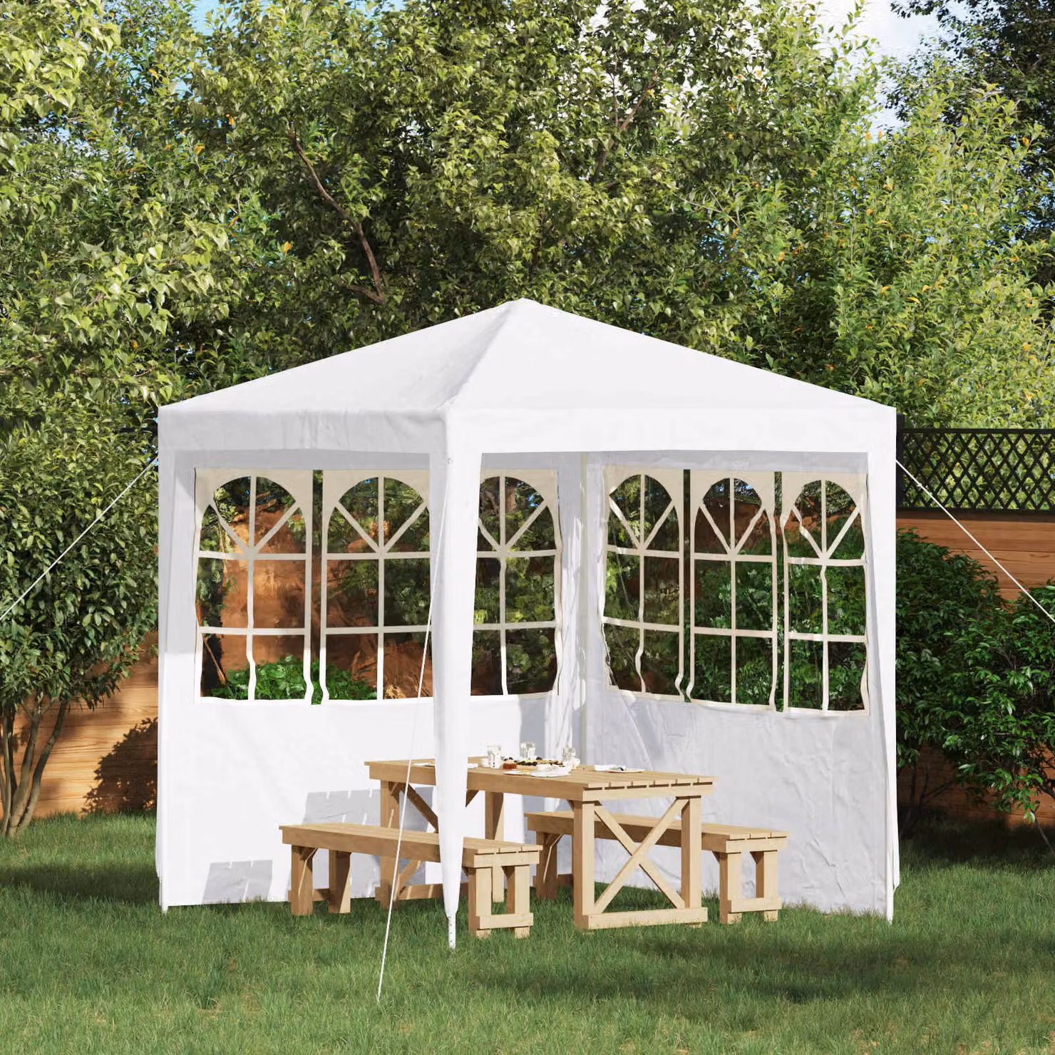 Set di 2 pareti per tenda da festa vidaXL in PE e acciaio, Bianco, L: 200 cm, H: 195 cm