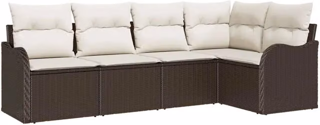 Set Divano da Giardino 5 pz | Set Salotto da Giardino Marrone polyrattan