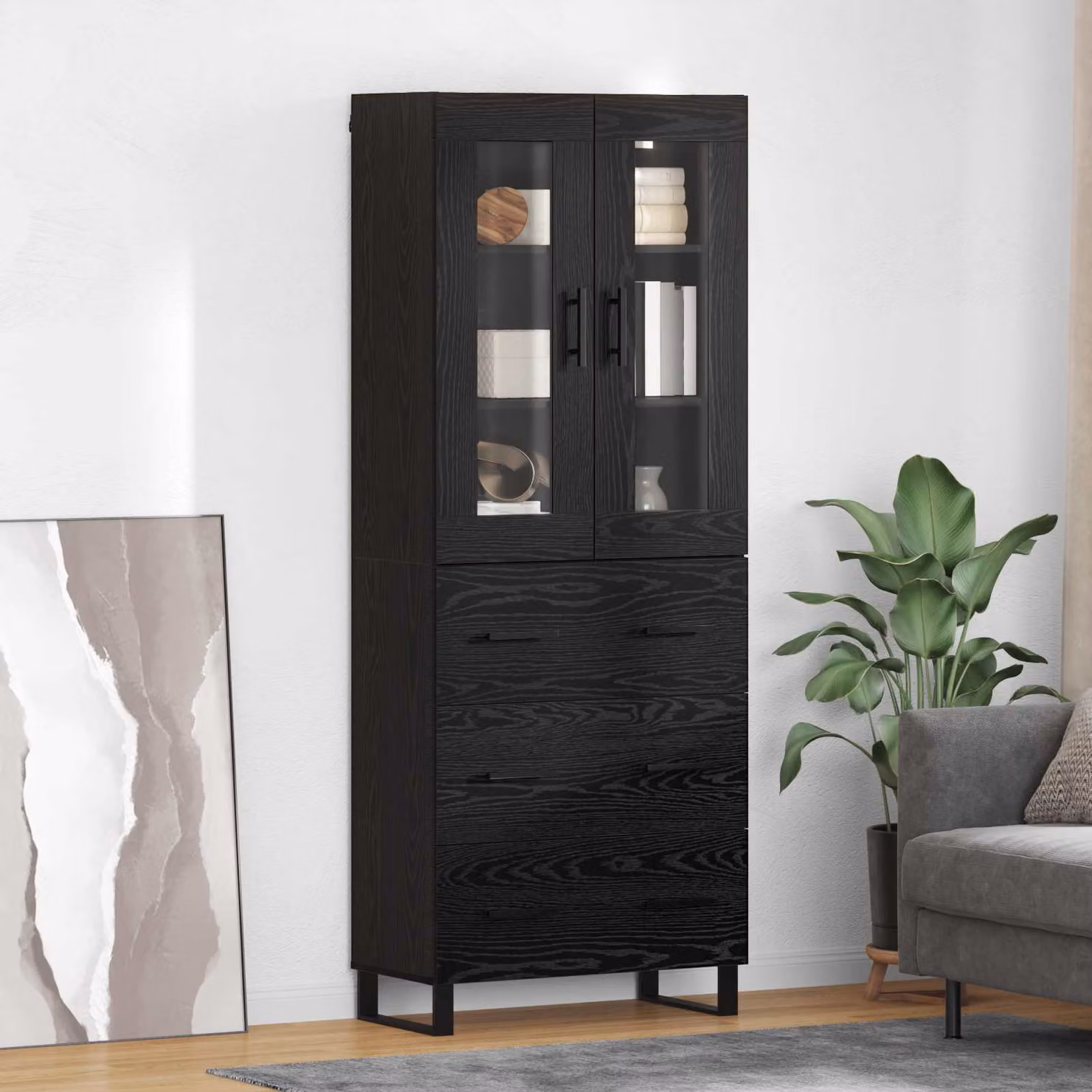 Set di 2 credenze moderne vidaXL in rovere nero, L/P/H: 69,5 x 34 x 180 cm
