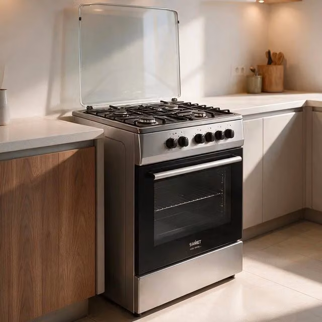 Cucina a Gas Tremiti 60x60 cm Silver con Forno Ventilato Multifunzione 70 Litri Classe A Samet Indomita Line