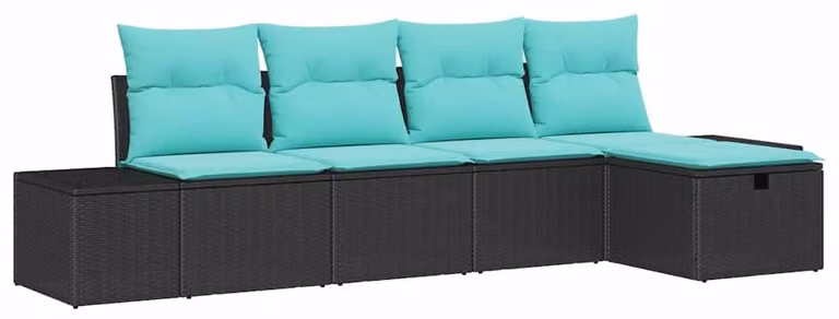 Set da giardino composto da 5 pezzi, colore nero, realizzato in rattan sintetico