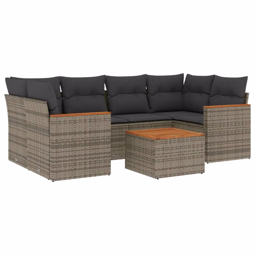 Set Divani da Giardino 7 pz con Cuscini Grigio in Polyrattan
