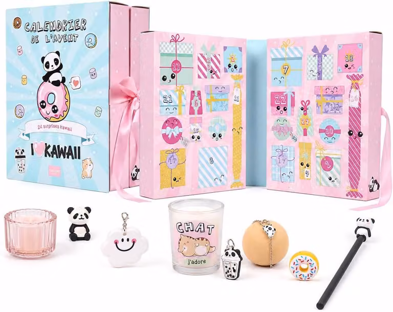 Calendario dell'Avvento a tema panda, con 24 sorprese, ideale per bambine, calendario natalizio