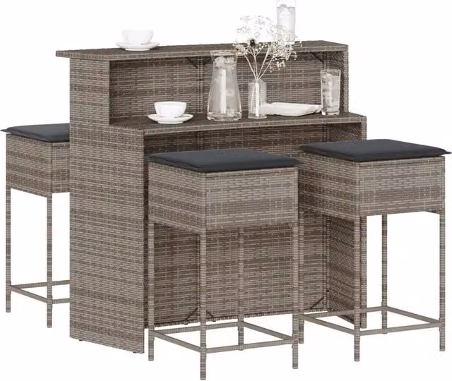 Set Bar da Giardino 5 pz con Cuscini in Polyrattan Grigio 3261489